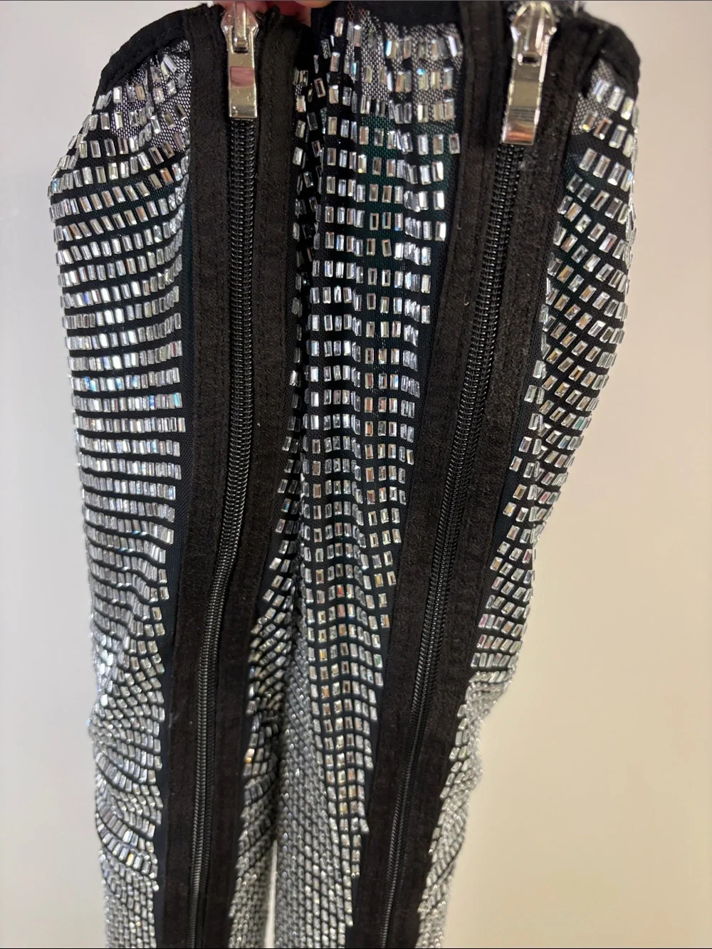 Fashion Nova Under The Disco Ball Over The Knee Rhinestone Boots Black Size 8.5